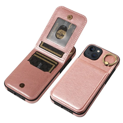 004 For iPhone 13 Case Card Holder Scratch Proof Shell PU Leather+TPU Cover