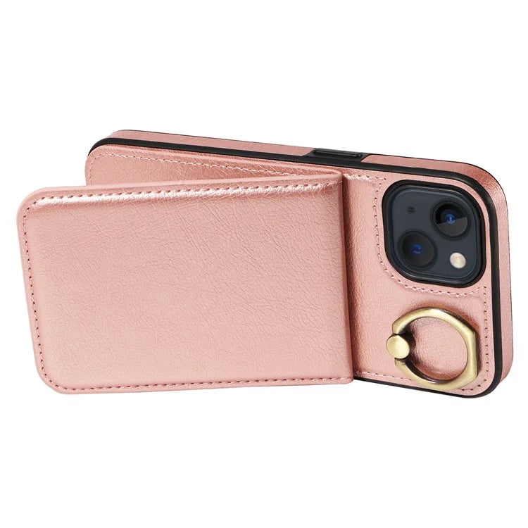 004 For iPhone 13 Case Card Holder Scratch Proof Shell PU Leather+TPU Cover