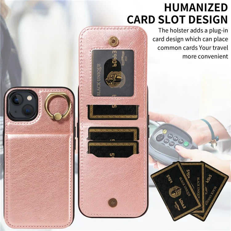 004 For iPhone 13 Case Card Holder Scratch Proof Shell PU Leather+TPU Cover