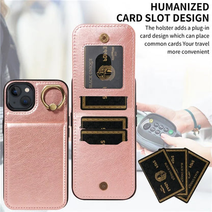 004 For iPhone 13 Case Card Holder Scratch Proof Shell PU Leather+TPU Cover