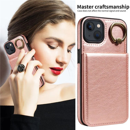 004 For iPhone 13 Case Card Holder Scratch Proof Shell PU Leather+TPU Cover