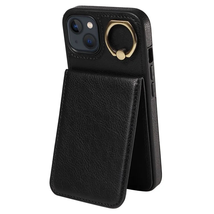 004 For iPhone 13 Case Card Holder Scratch Proof Shell PU Leather+TPU Cover