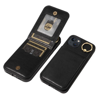 004 For iPhone 13 Case Card Holder Scratch Proof Shell PU Leather+TPU Cover