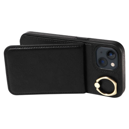 004 For iPhone 13 Case Card Holder Scratch Proof Shell PU Leather+TPU Cover