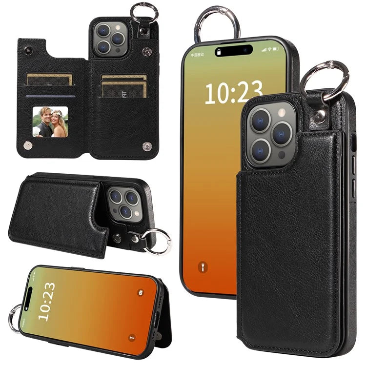 003 Protective Case for iPhone 15 Pro Max Case PU+TPU Phone Cover with Kickstand