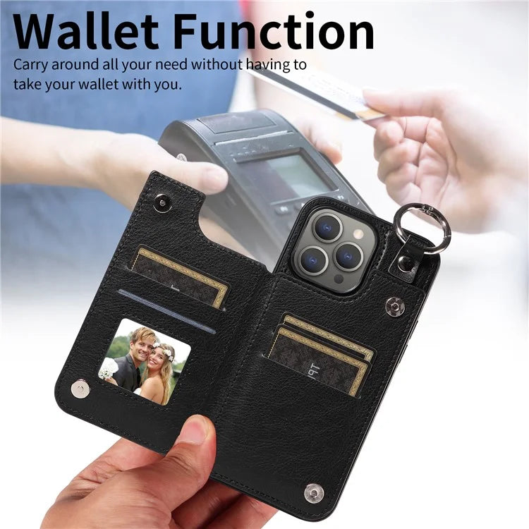 003 Protective Case for iPhone 15 Pro Max Case PU+TPU Phone Cover with Kickstand