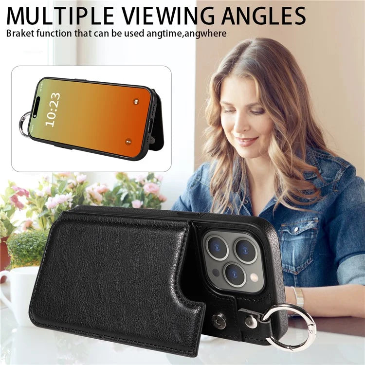 003 Protective Case for iPhone 15 Pro Max Case PU+TPU Phone Cover with Kickstand