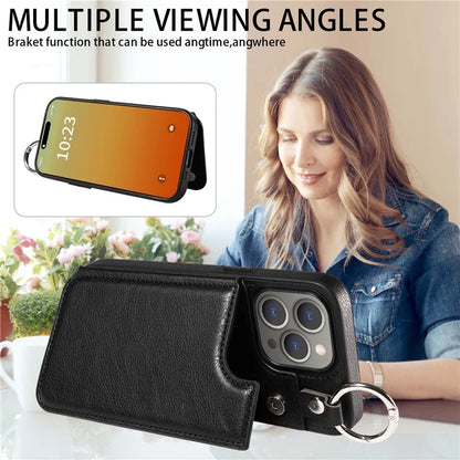 003 Protective Case for iPhone 15 Pro Max Case PU+TPU Phone Cover with Kickstand