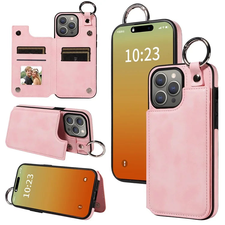 003 Protective Case for iPhone 15 Pro Max Case PU+TPU Phone Cover with Kickstand