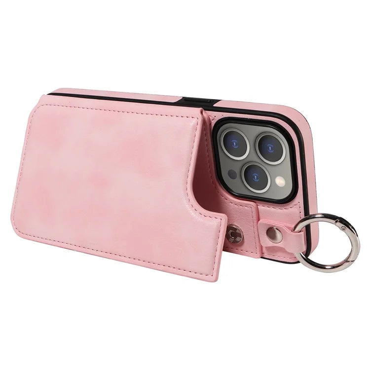 003 Protective Case for iPhone 15 Pro Max Case PU+TPU Phone Cover with Kickstand