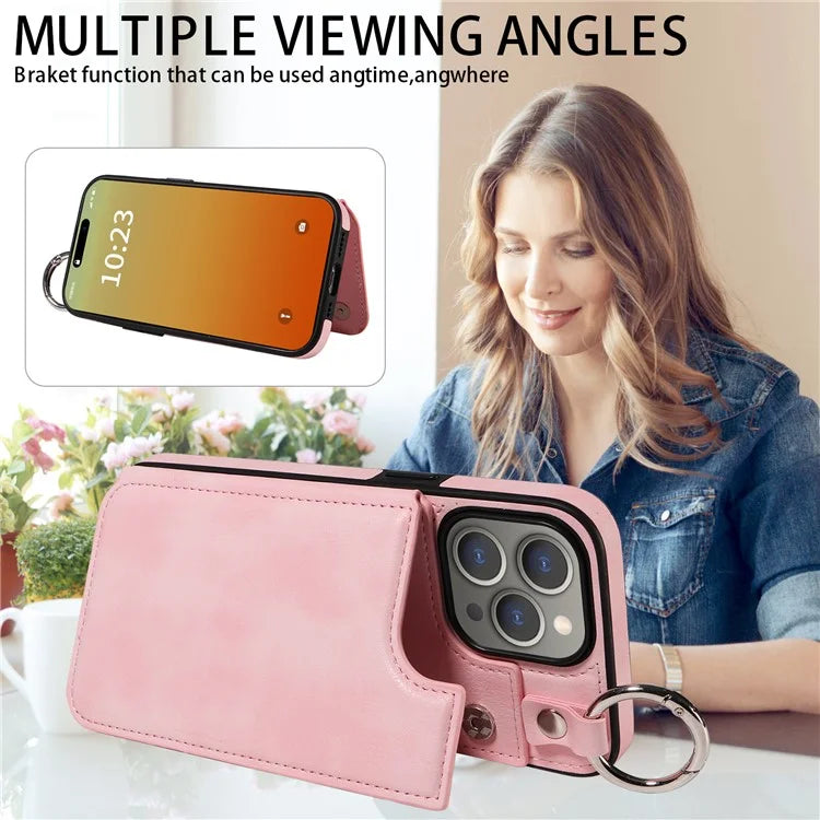 003 Protective Case for iPhone 15 Pro Max Case PU+TPU Phone Cover with Kickstand