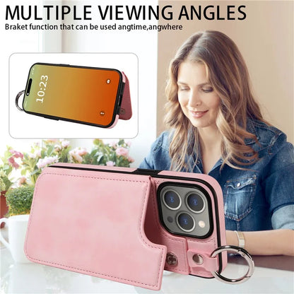 003 Protective Case for iPhone 15 Pro Max Case PU+TPU Phone Cover with Kickstand