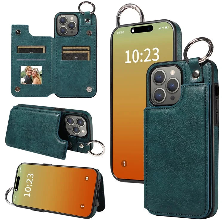 003 Protective Case for iPhone 15 Pro Max Case PU+TPU Phone Cover with Kickstand