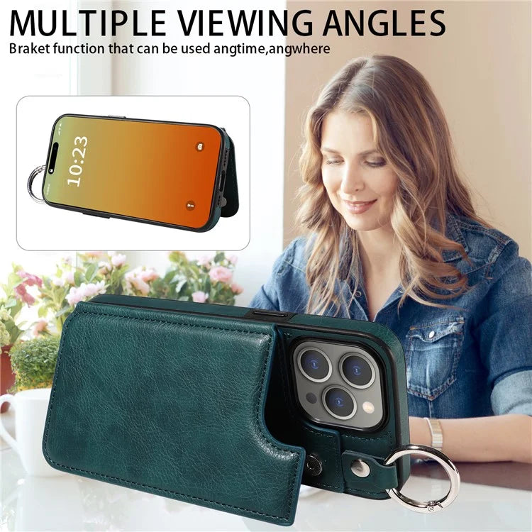 003 Protective Case for iPhone 15 Pro Max Case PU+TPU Phone Cover with Kickstand