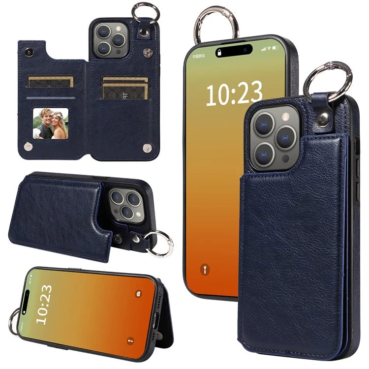 003 Protective Case for iPhone 15 Pro Max Case PU+TPU Phone Cover with Kickstand