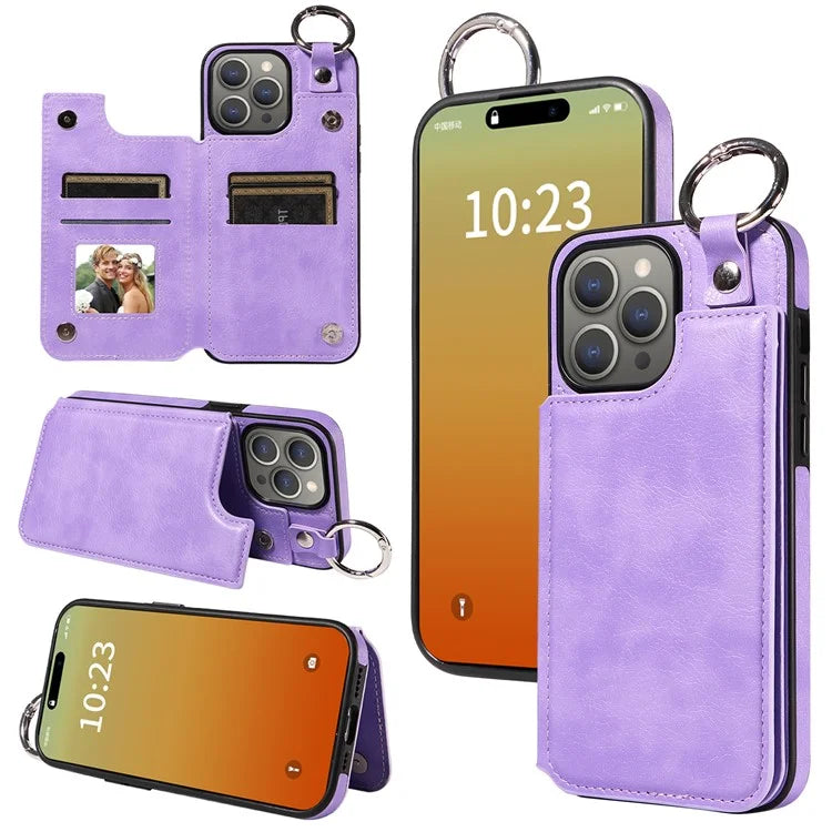 003 Protective Case for iPhone 15 Pro Max Case PU+TPU Phone Cover with Kickstand