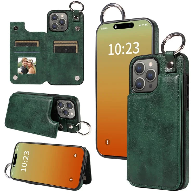 003 Protective Case for iPhone 15 Pro Max Case PU+TPU Phone Cover with Kickstand