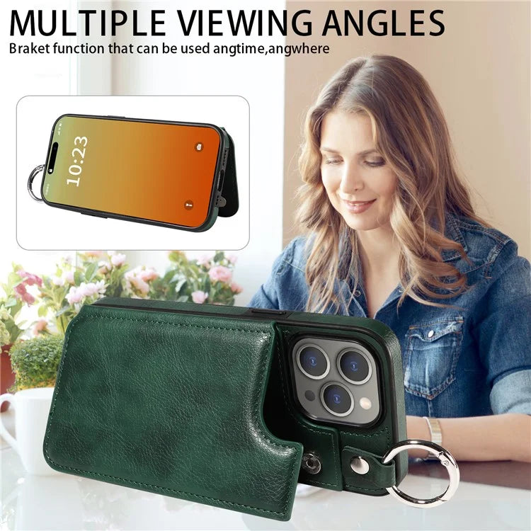 003 Protective Case for iPhone 15 Pro Max Case PU+TPU Phone Cover with Kickstand