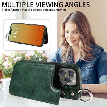 003 Protective Case for iPhone 15 Pro Max Case PU+TPU Phone Cover with Kickstand