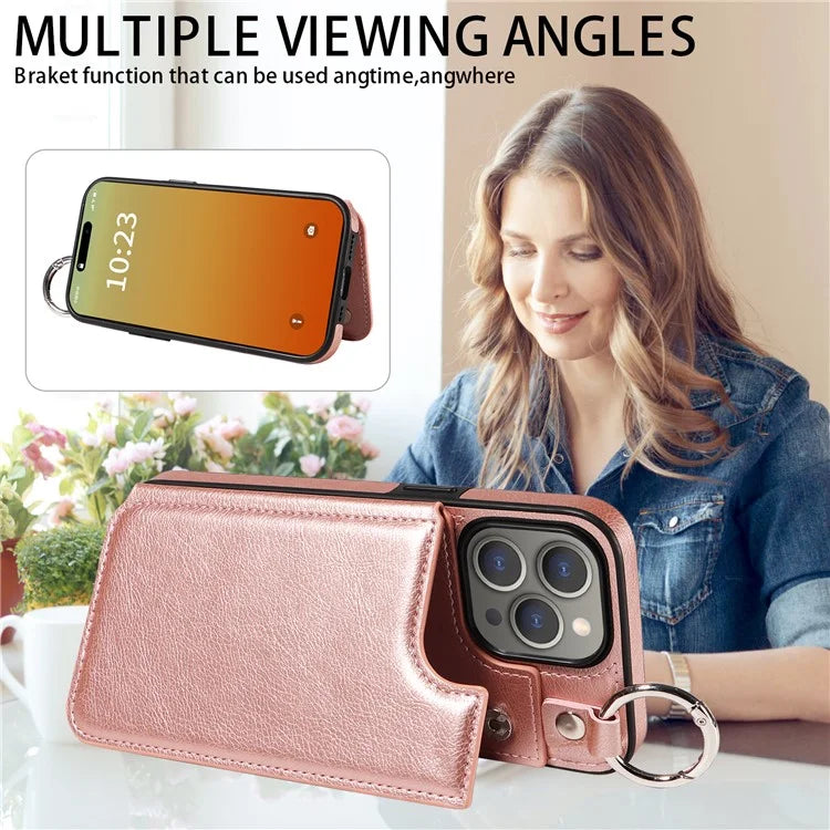 003 Protective Case for iPhone 15 Pro Max Case PU+TPU Phone Cover with Kickstand