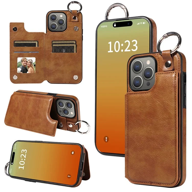 003 Protective Case for iPhone 15 Pro Max Case PU+TPU Phone Cover with Kickstand