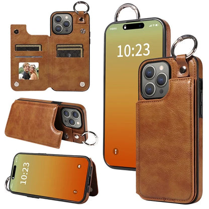 003 Protective Case for iPhone 15 Pro Max Case PU+TPU Phone Cover with Kickstand