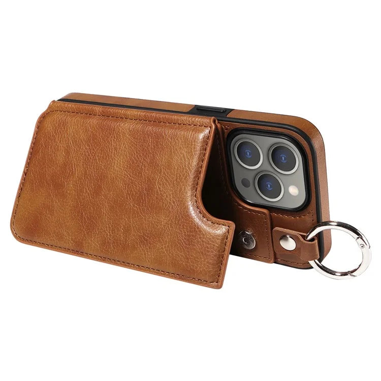 003 Protective Case for iPhone 15 Pro Max Case PU+TPU Phone Cover with Kickstand