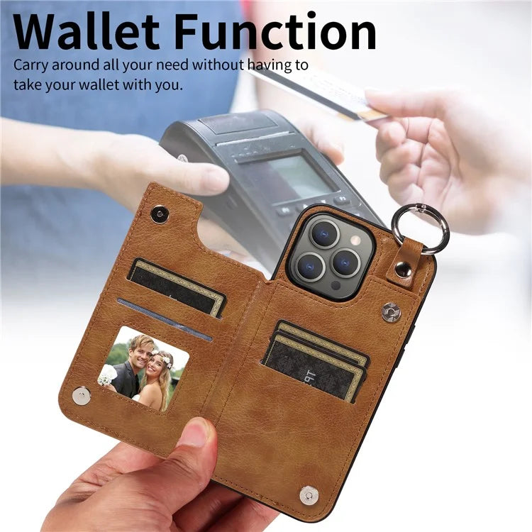 003 Protective Case for iPhone 15 Pro Max Case PU+TPU Phone Cover with Kickstand