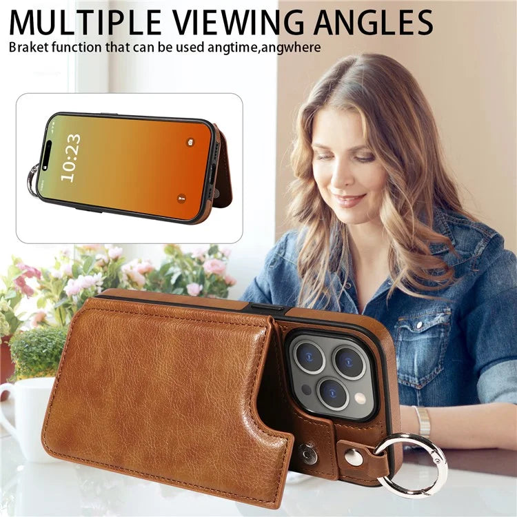 003 Protective Case for iPhone 15 Pro Max Case PU+TPU Phone Cover with Kickstand