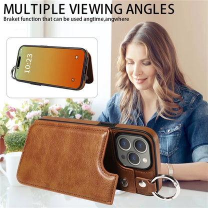 003 Protective Case for iPhone 15 Pro Max Case PU+TPU Phone Cover with Kickstand