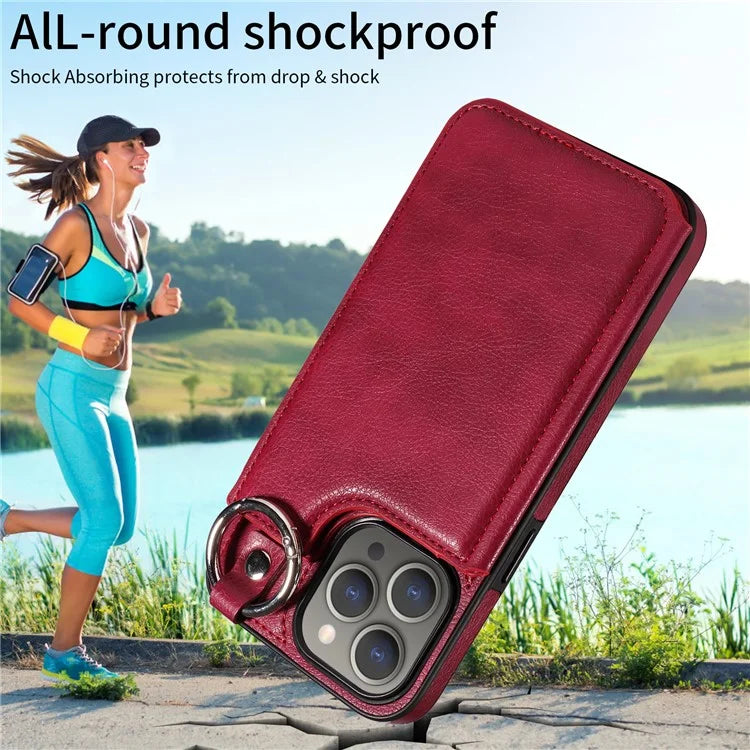 003 Protective Case for iPhone 15 Pro Max Case PU+TPU Phone Cover with Kickstand