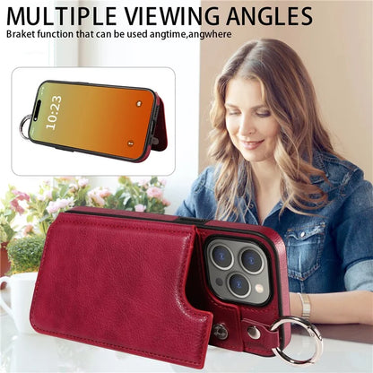 003 Protective Case for iPhone 15 Pro Max Case PU+TPU Phone Cover with Kickstand