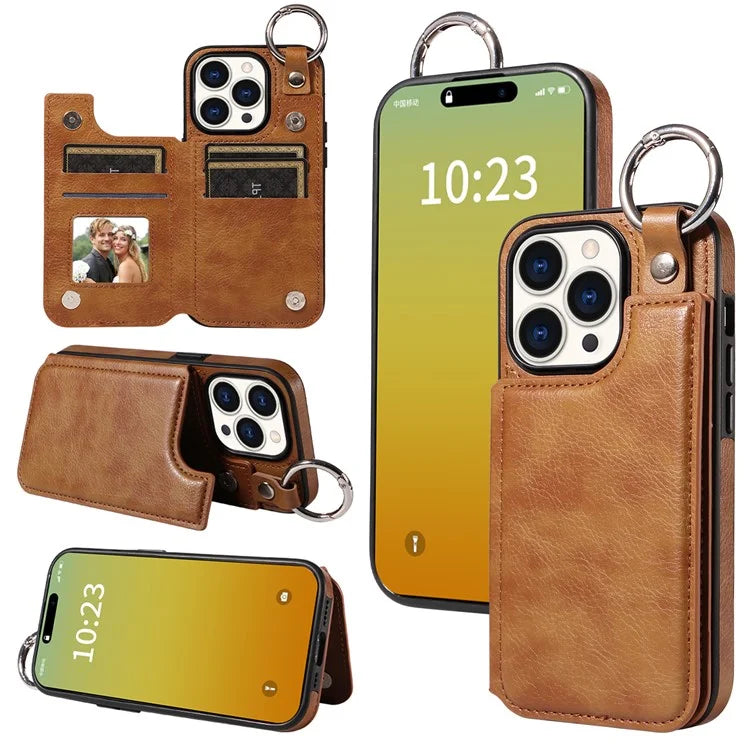 003 Anti-Scratch Kickstand Case for iPhone 15 Pro Case Shockproof PU+TPU Phone Cover