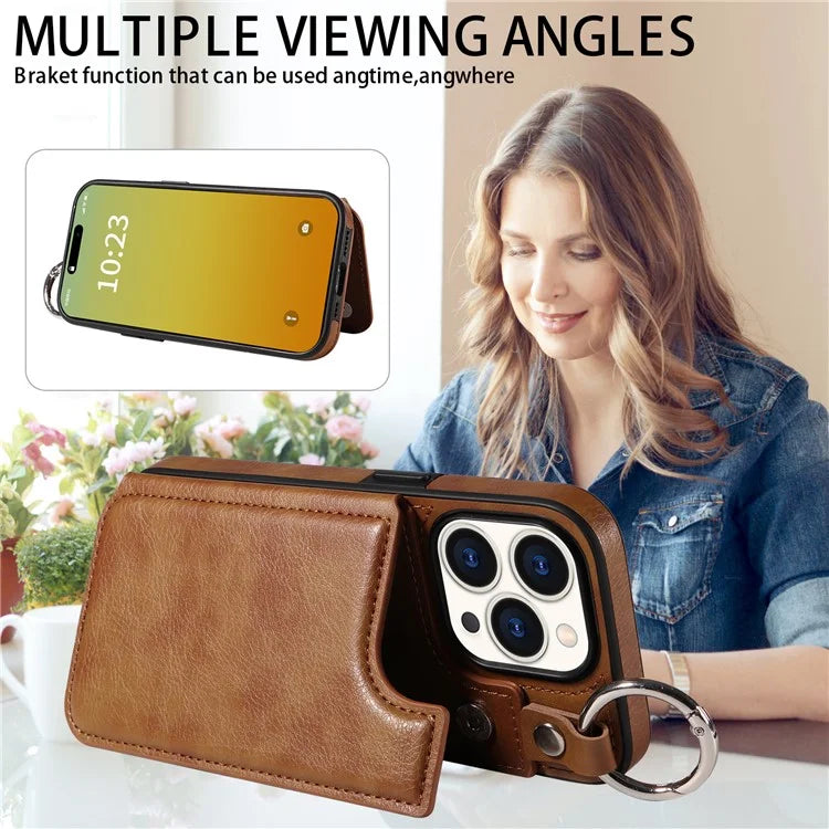 003 Anti-Scratch Kickstand Case for iPhone 15 Pro Case Shockproof PU+TPU Phone Cover