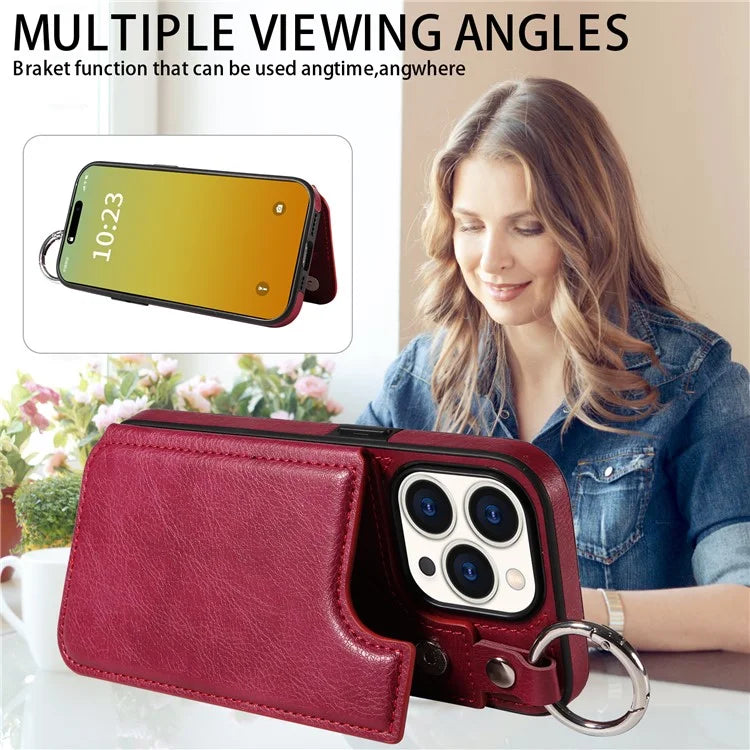 003 Anti-Scratch Kickstand Case for iPhone 15 Pro Case Shockproof PU+TPU Phone Cover