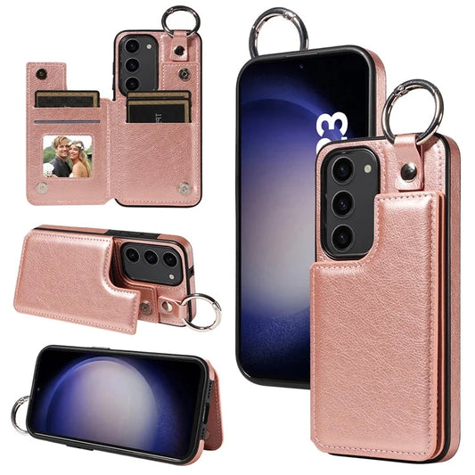 003 For Samsung Galaxy S23+ Case Leather+TPU Mobile Phone Back Cover with Card Slots