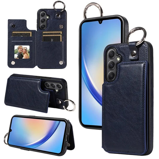 003 For Samsung Galaxy A34 5G Case Leather+TPU Card Holder Phone Guard Cover