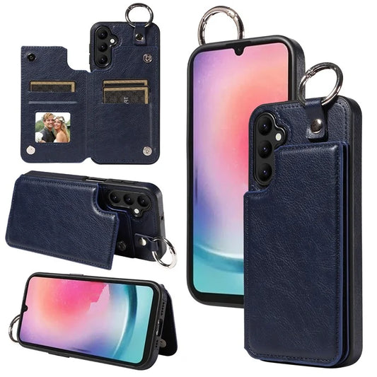 003 For Samsung Galaxy A24 4G (162.1 x 77.6 x 8.3mm) Case Leather+TPU Card Holder Phone Cover with Kickstand