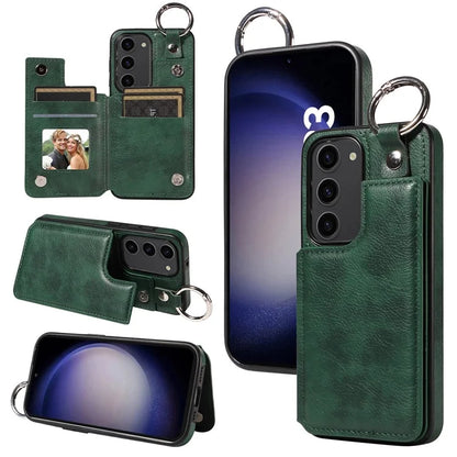 003 For Samsung Galaxy S23 Case Leather+TPU Card Holder Phone Protector Back Cover