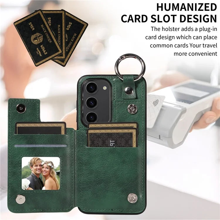 003 For Samsung Galaxy S23 Case Leather+TPU Card Holder Phone Protector Back Cover