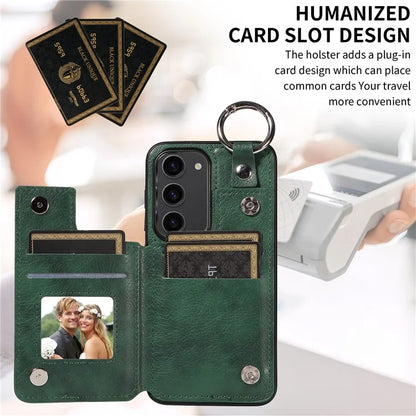 003 For Samsung Galaxy S23 Case Leather+TPU Card Holder Phone Protector Back Cover