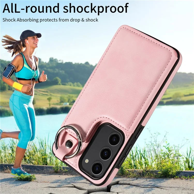 003 For Samsung Galaxy S23 Case Leather+TPU Card Holder Phone Protector Back Cover