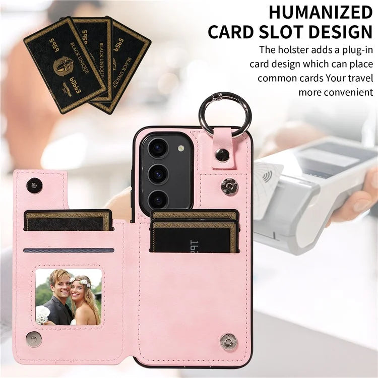 003 For Samsung Galaxy S23 Case Leather+TPU Card Holder Phone Protector Back Cover