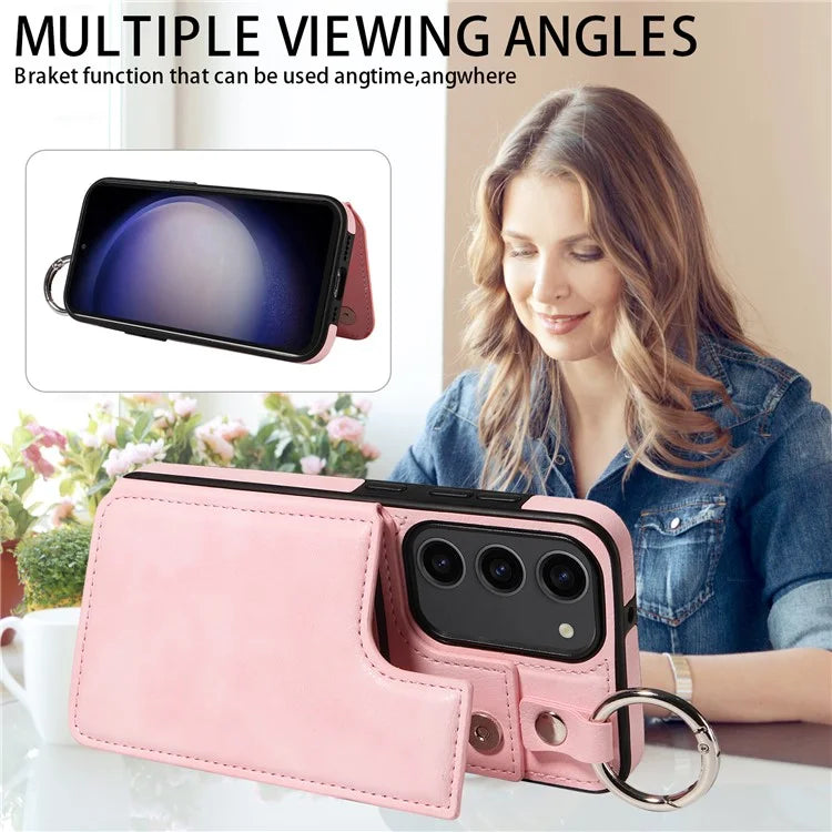 003 For Samsung Galaxy S23 Case Leather+TPU Card Holder Phone Protector Back Cover