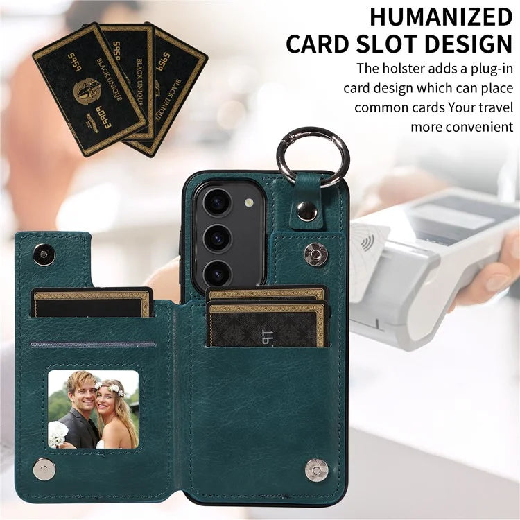 003 For Samsung Galaxy S23 Case Leather+TPU Card Holder Phone Protector Back Cover