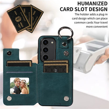 003 For Samsung Galaxy S23 Case Leather+TPU Card Holder Phone Protector Back Cover