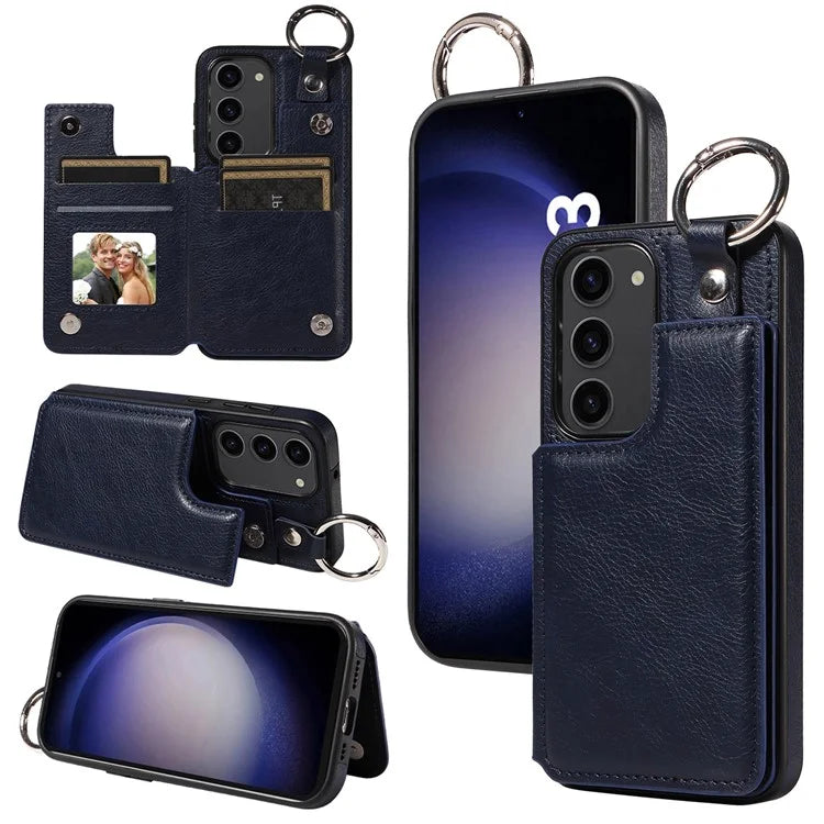 003 For Samsung Galaxy S23 Case Leather+TPU Card Holder Phone Protector Back Cover