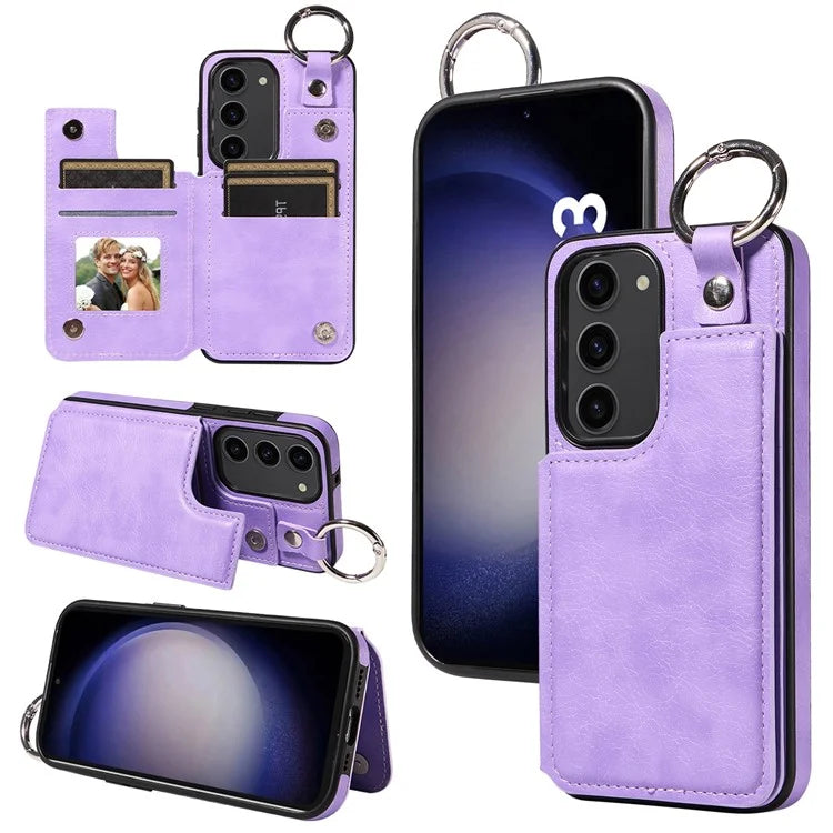 003 For Samsung Galaxy S23 Case Leather+TPU Card Holder Phone Protector Back Cover