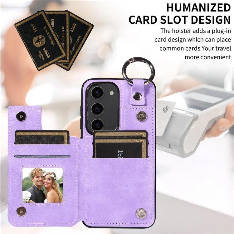 003 For Samsung Galaxy S23 Case Leather+TPU Card Holder Phone Protector Back Cover