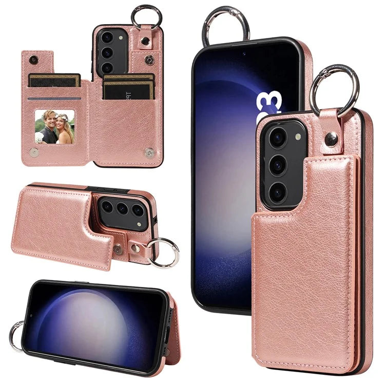 003 For Samsung Galaxy S23 Case Leather+TPU Card Holder Phone Protector Back Cover